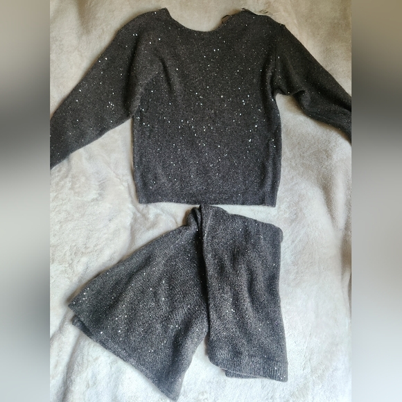 Zara set co-ord sequin knit sweater & midi skirt A-line taupe/brown sz M BNWT - Picture 10 of 13